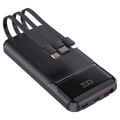 PowerBoost NIGHT 135B 10000mAh 22.5W Dahili Kablo LCD GizliLED Siyah Taşınabilir Şarj Cihazı Powerbank