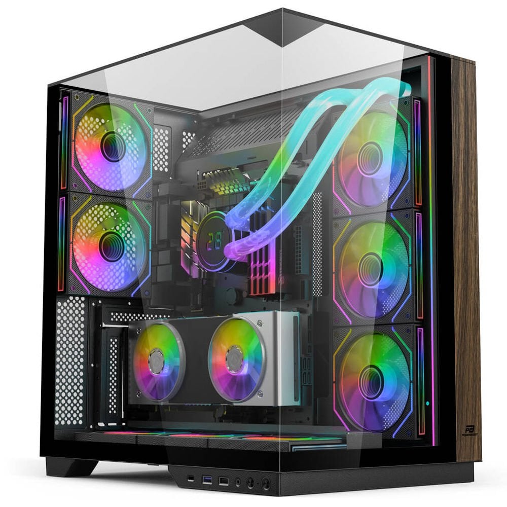 PowerBoost ECLIPSE 8*ARGB Fan Triple Temperli Cam Type-C Ahşap Mid-T Seaview ATX Gaming Siyah Kasa