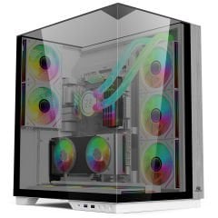 PowerBoost ECLIPSE 8*ARGB Fan Triple Temperli Cam Type-C Ahşap Mid-T Seaview ATX Gaming Beyaz Kasa