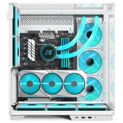 PowerBoost ECLIPSE 8*ARGB Fan Triple Temperli Cam Type-C Ahşap Mid-T Seaview ATX Gaming Beyaz Kasa