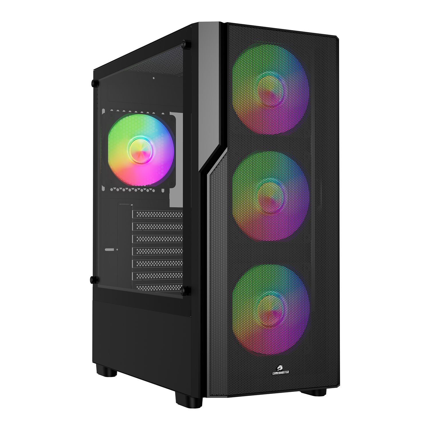GameBooster CRUX E650B 650W 80+ WHITE USB 3.0 Mesh 4*Rainbow Fanlı Mid-T E-ATX Gaming Siyah Kasa