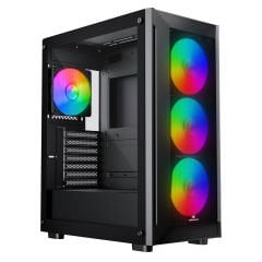 GameBooster RAIDER E651B 650W 80+ WHITE USB 3.0 Mesh 4*Rainbow Fanlı Mid-T E-ATX Gaming Siyah Kasa