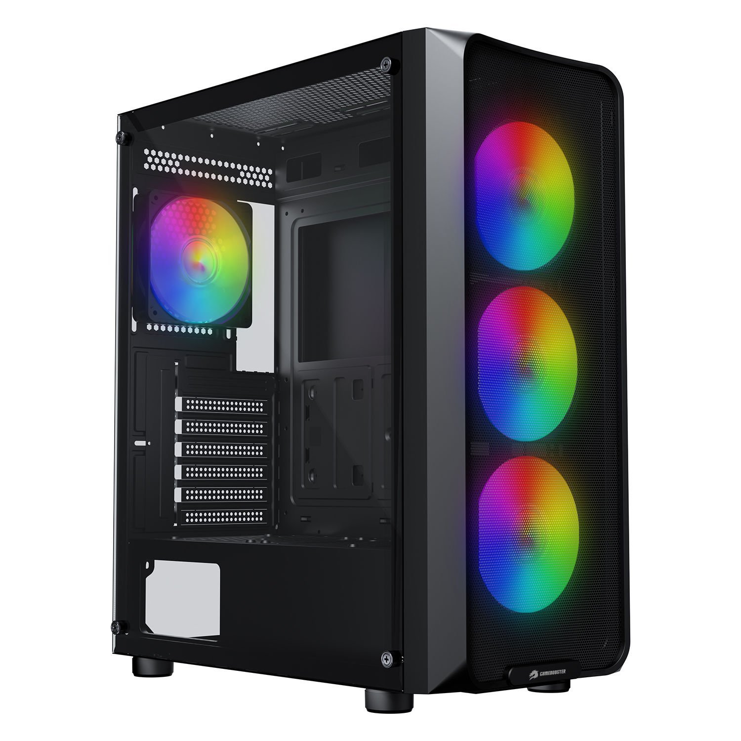 GameBooster ROUND A650B 600W USB 3.0 Mesh 4*Rainbow Fanlı Mid-T ATX Gaming Siyah Kasa