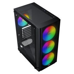 GameBooster CASTLE A651B 600W APFC USB 3.0 Mesh 4*Rainbow Fanlı Mid-T ATX Gaming Siyah Kasa