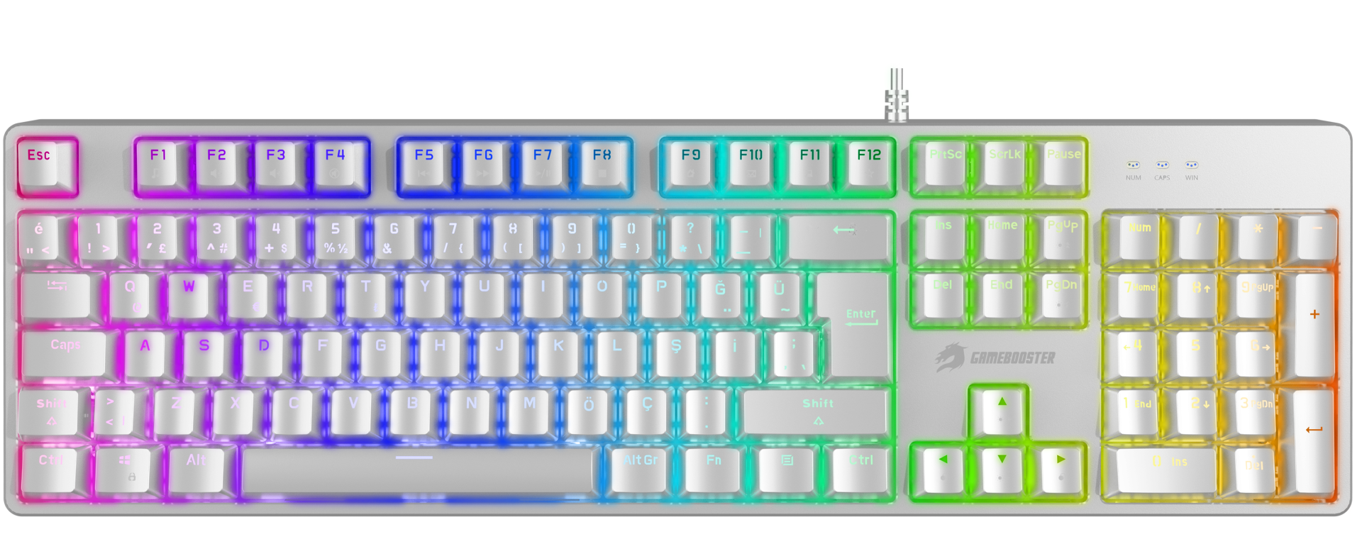 GameBooster G24W Enigma Rainbow Aydınlatmalı Red Switch Mekanik Beyaz Oyun Klavyesi