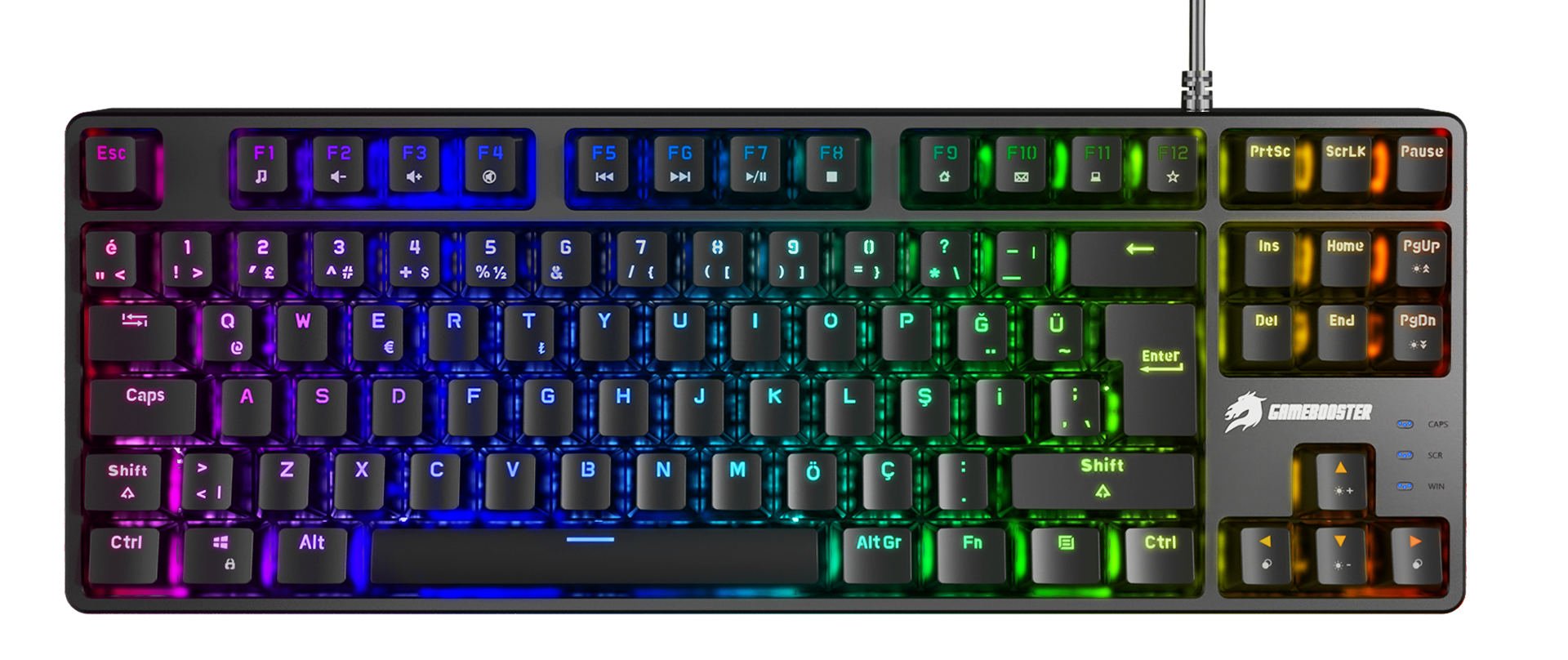 GameBooster G23B Enigma TKL Rainbow Aydınlatmalı Red Switch Mekanik Siyah Oyun Klavyesi
