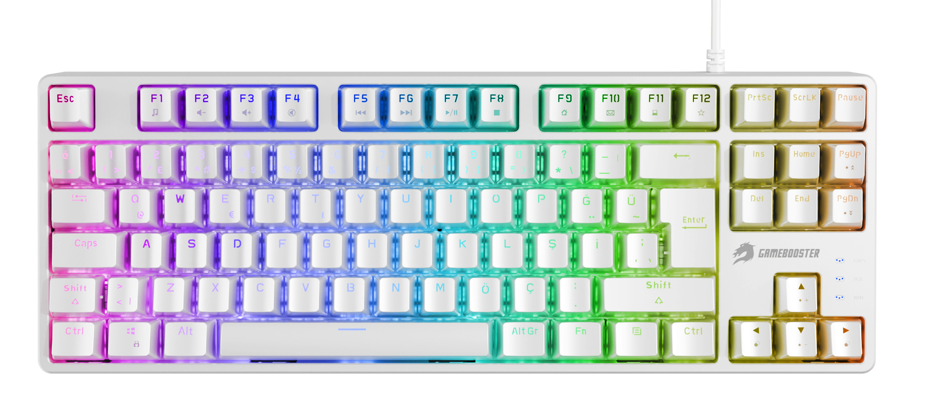 GameBooster G23W Enigma TKL Rainbow Aydınlatmalı Red Switch Mekanik Beyaz Oyun Klavyesi