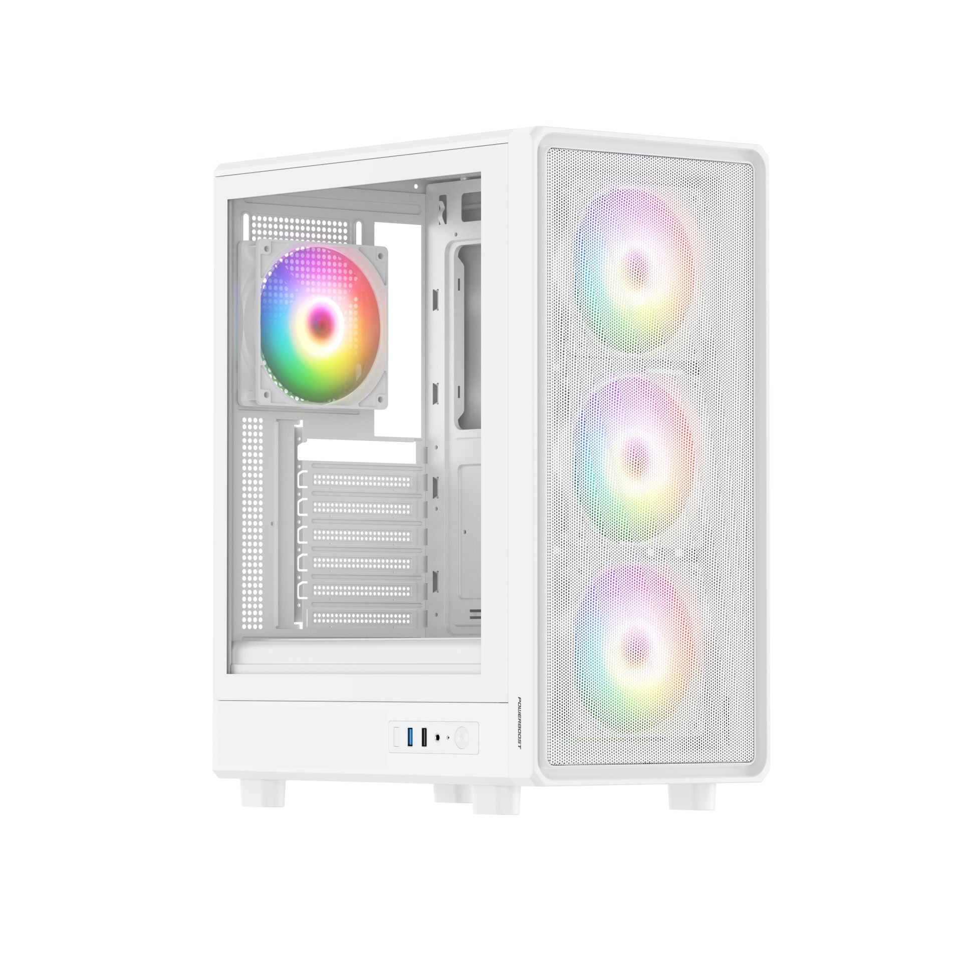 PowerBoost PBA5065W-650W 80+ BRONZE 4*12cm ARGB Fan Mesh USB 3.0 Mid-T ATX Gaming Beyaz Kasa