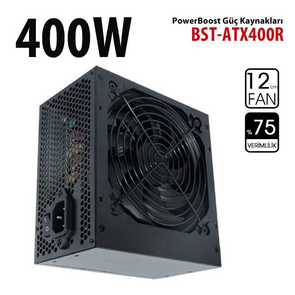 Power Boost 400w Siyah 12cm Siyah Fanlı ATX POWER SUPPLY (Retail Box)