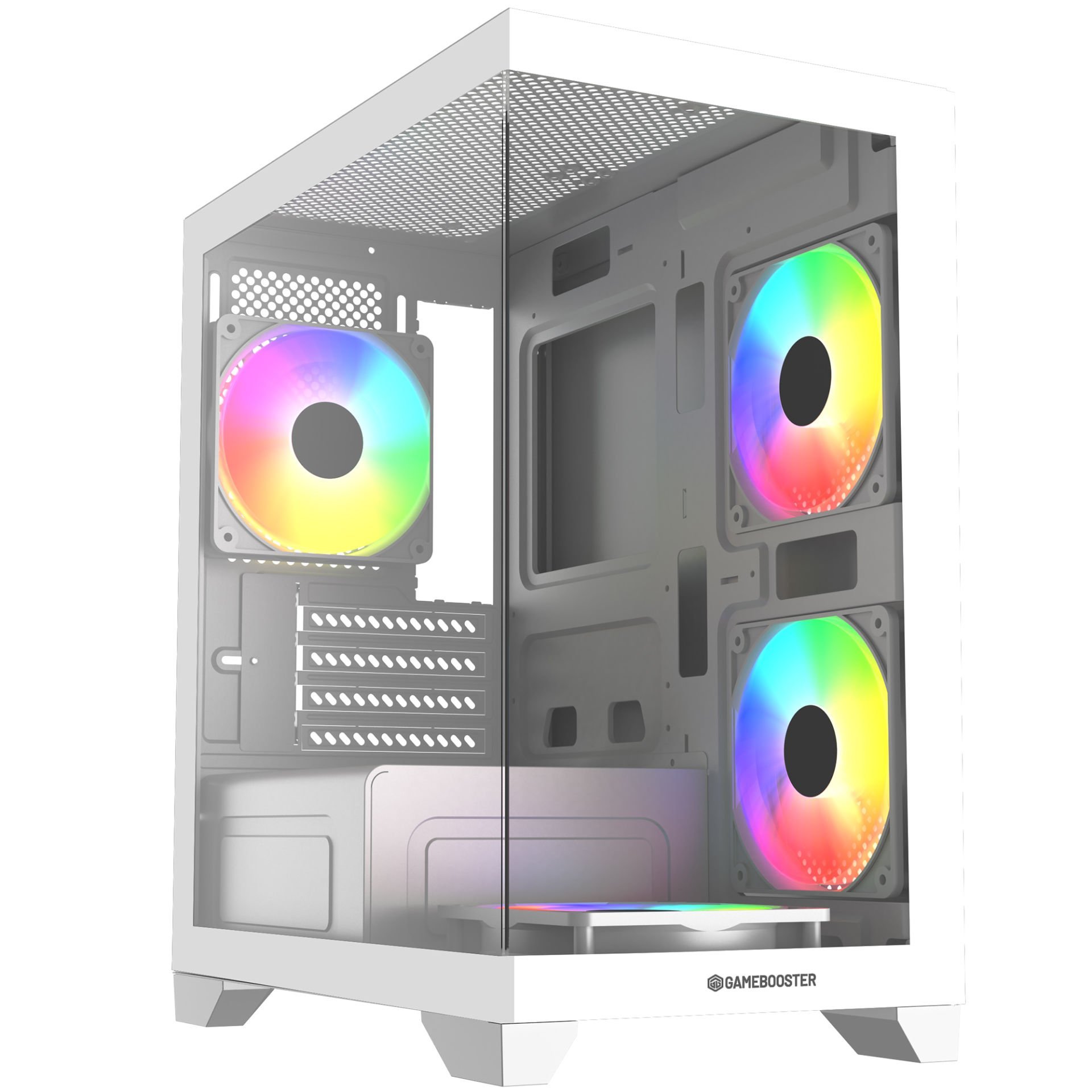 GameBooster M6001W 600W 4*Rainbow Fan Mid-T M-ATX SeaView Gaming Beyaz Kasa