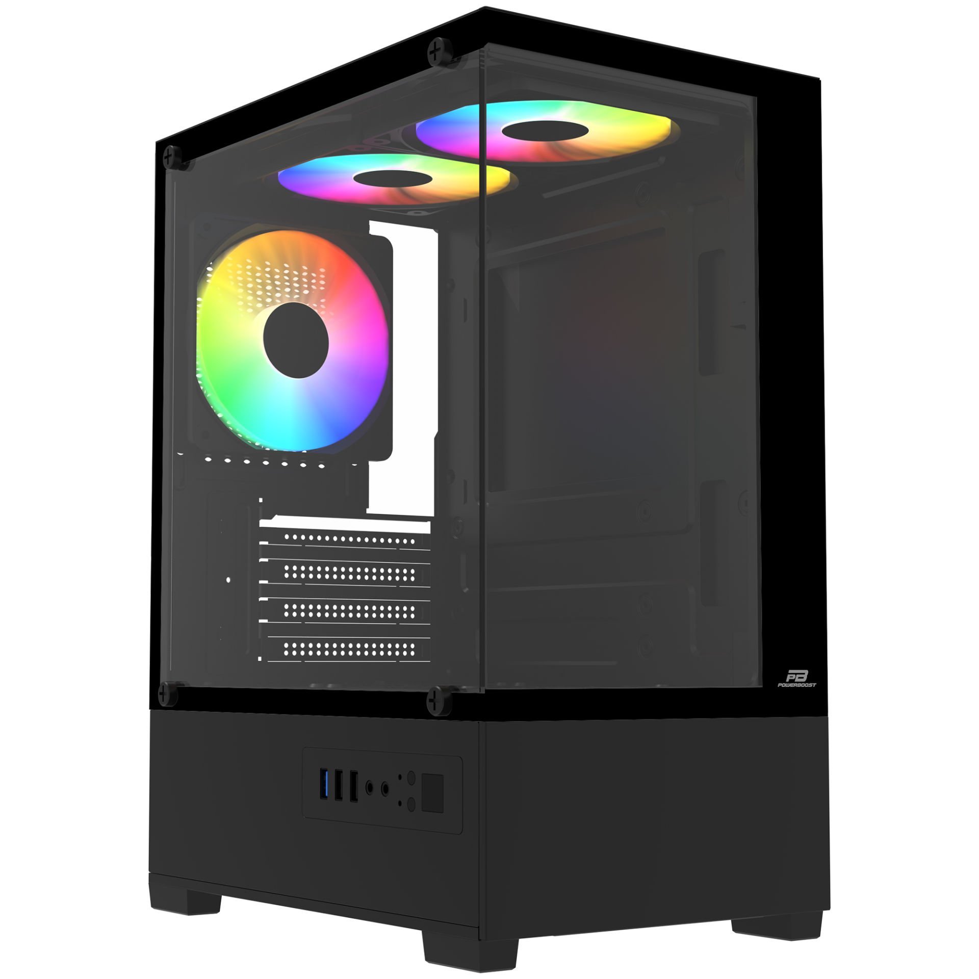 PowerBoost M5001B 500W 3*12cm Rainbow Fanlı USB 3.0 Seaview M-ATX Gaming Siyah Kasa