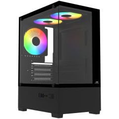 PowerBoost M5001B 500W 3*12cm Rainbow Fanlı USB 3.0 Seaview M-ATX Gaming Siyah Kasa