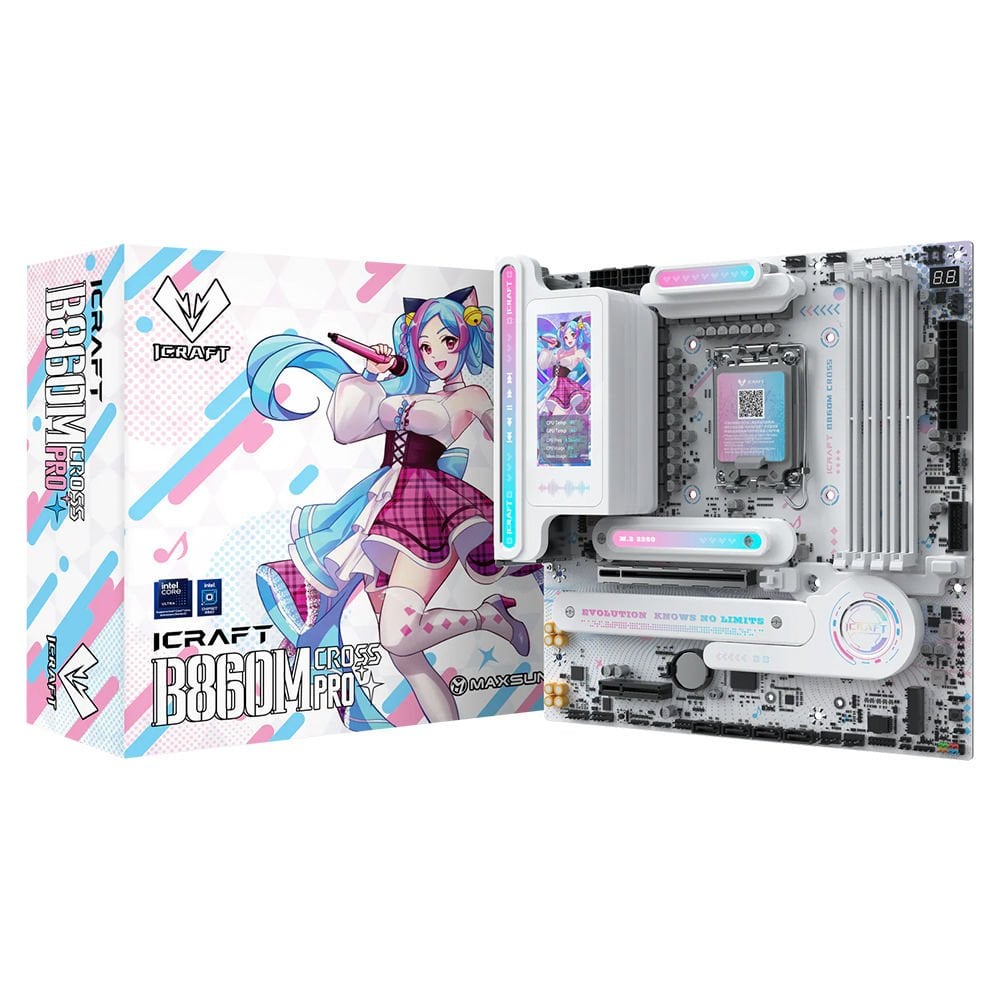 Maxsun İCraft B860M Cross PRO WIFI LGA1851 DDR5 8000Mhz M.2 HDMI mAtx Intel Anakart Beyaz