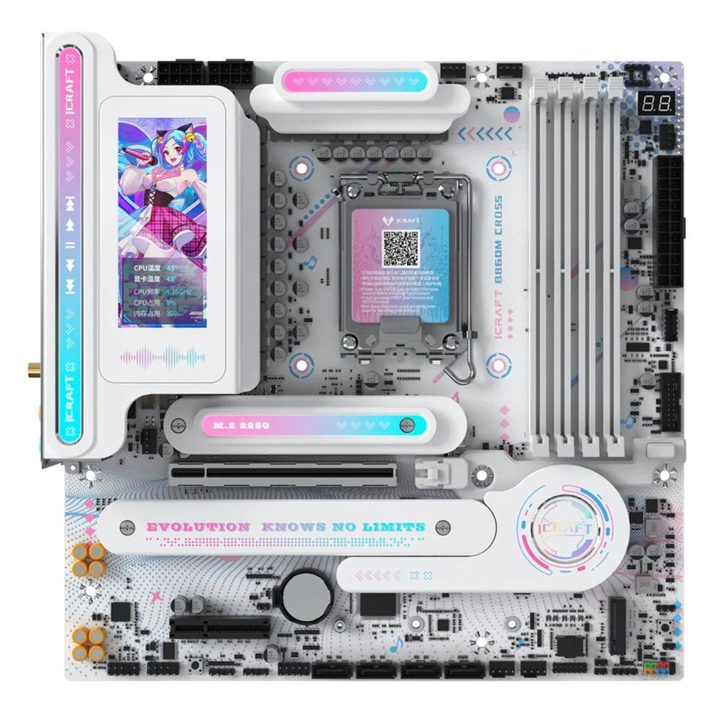 Maxsun İCraft B860M Cross PRO WIFI LGA1851 DDR5 8000Mhz M.2 HDMI mAtx Intel Anakart Beyaz