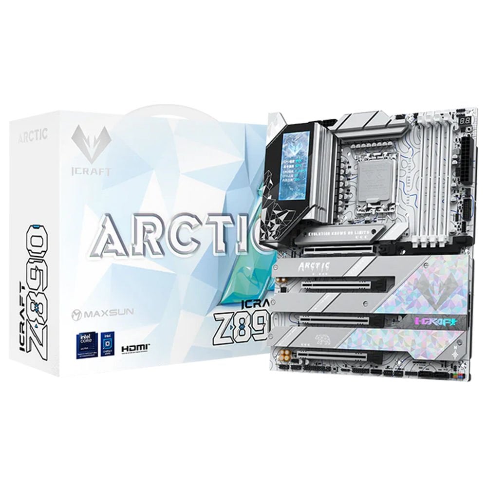 Maxsun İCraft Z890 ARCTIC WIFI LGA1851 DDR5 8800 Mhz M.2 HDMI ATX Intel Anakart Beyaz