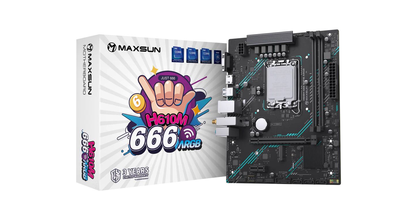 Maxsun H610M 666 WIFI ARGB LGA1700 DDR5 6000 Mhz M.2 HDMI mAtx Intel Anakart