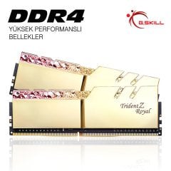 GSKILL Trident Z Royal Gold RGB DDR4-4000Mhz CL18 32GB (2X16GB) DUAL (18-22-22-42) 1.40V Bellek Kiti