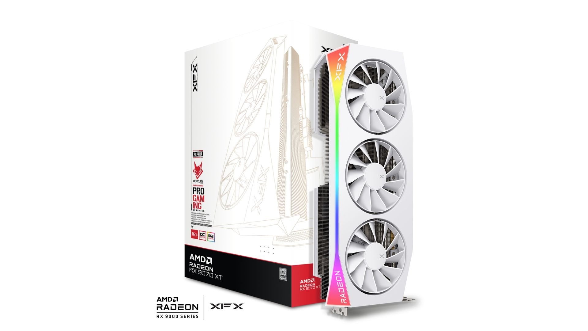 XFX MERCURY RX 9070 XT OC GAMING WHITE 16GB GDDR6 256Bit DX12  RGB LED AMD Beyaz Ekran Kartı