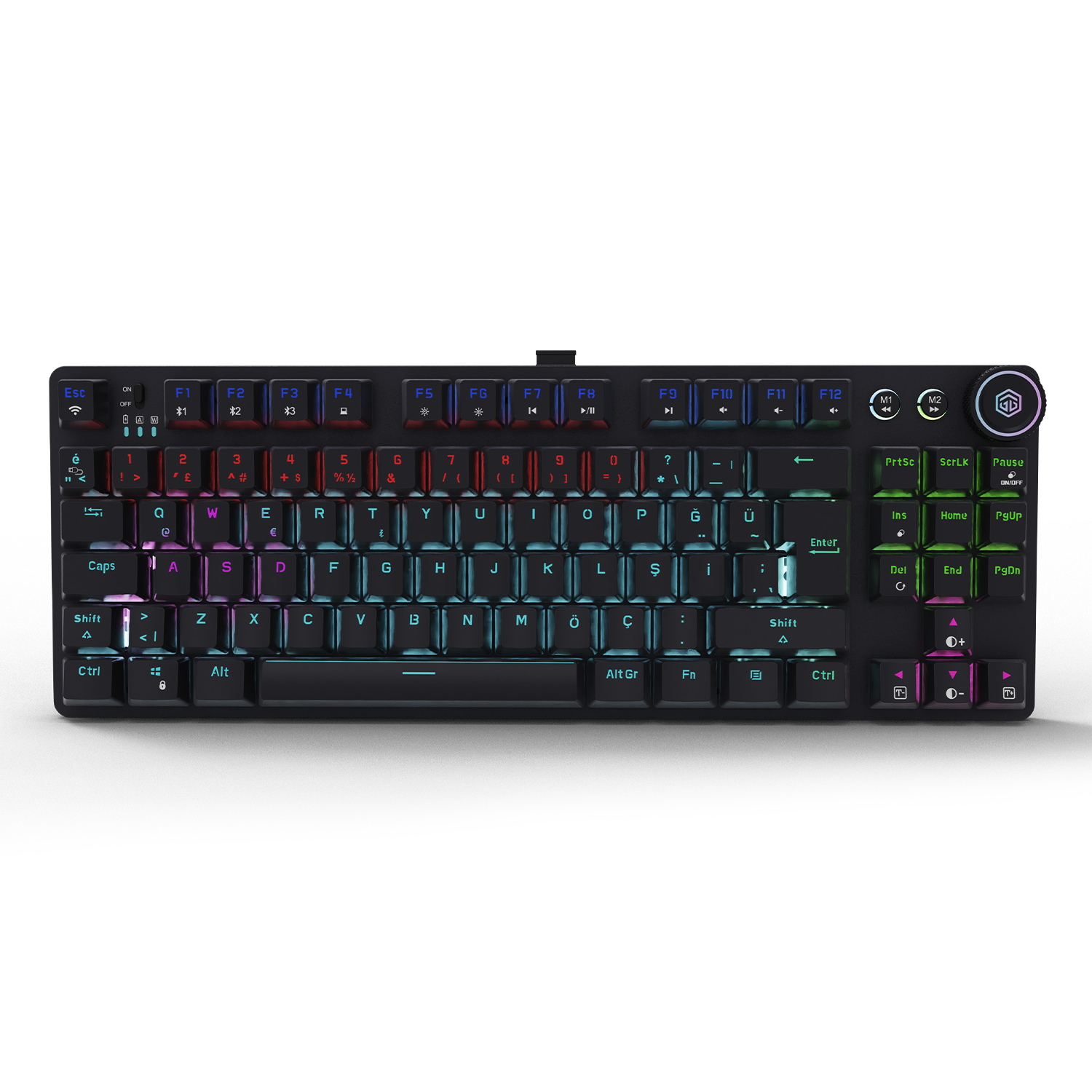 GameBooster Ryba Rainbow Blue Switch Triple Mode Siyah Mekanik Gaming Klavye