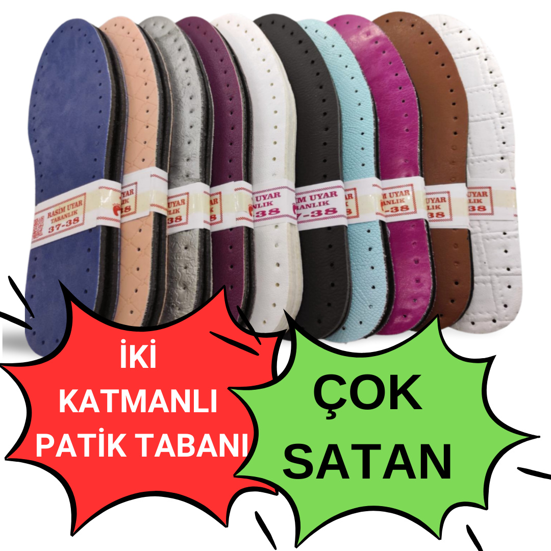 SUNİ DERİLİ PATİK TABANI İKİ KATMANLI (10'LU PAKET) KARIŞIK RENK