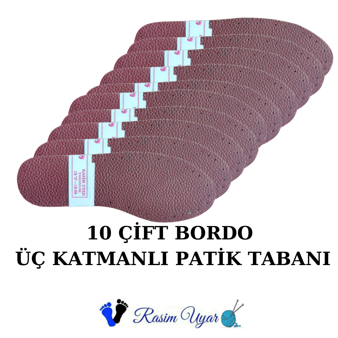 10 ÇİFT BORDO ÜÇ KATMANLI PATİK TABANI   RASİM UYAR