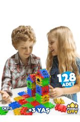 Renkli Şekilli Üç Boyutlu Eğitici Yapı ve Tasarım Puzzle Blokları Yapboz 128 Parça