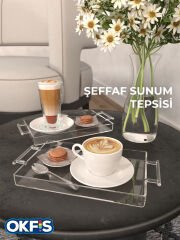 Şeffaf Kulplu Pleksi Sunum Tepsisi 14x22 Cm Servis Tepsisi 1 Adet