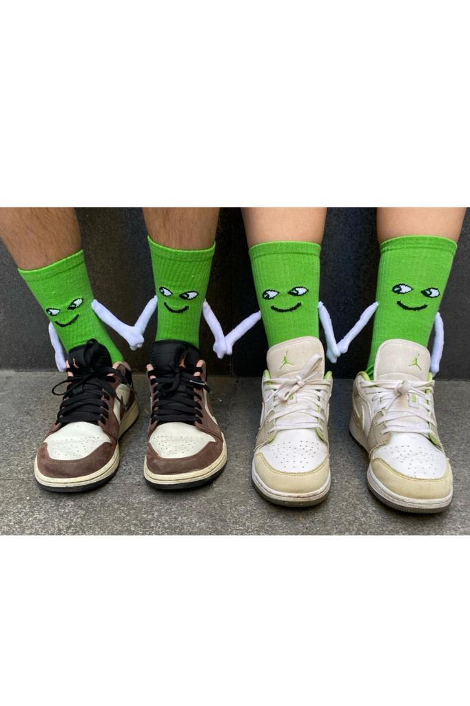 Mıknatıslı El Ele Tutuşan Çorap Arkadaşlık Spor Çorabı Yeşil 2 Adet