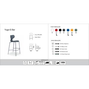 Yugo-S Bar Siyah - Krom Kaplama Bar Sandalyesi PPT1663