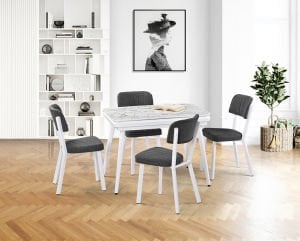 Tarz Beyaz Mermer Masa & Ceyda Beyaz Sandalye Takımı HDR1269