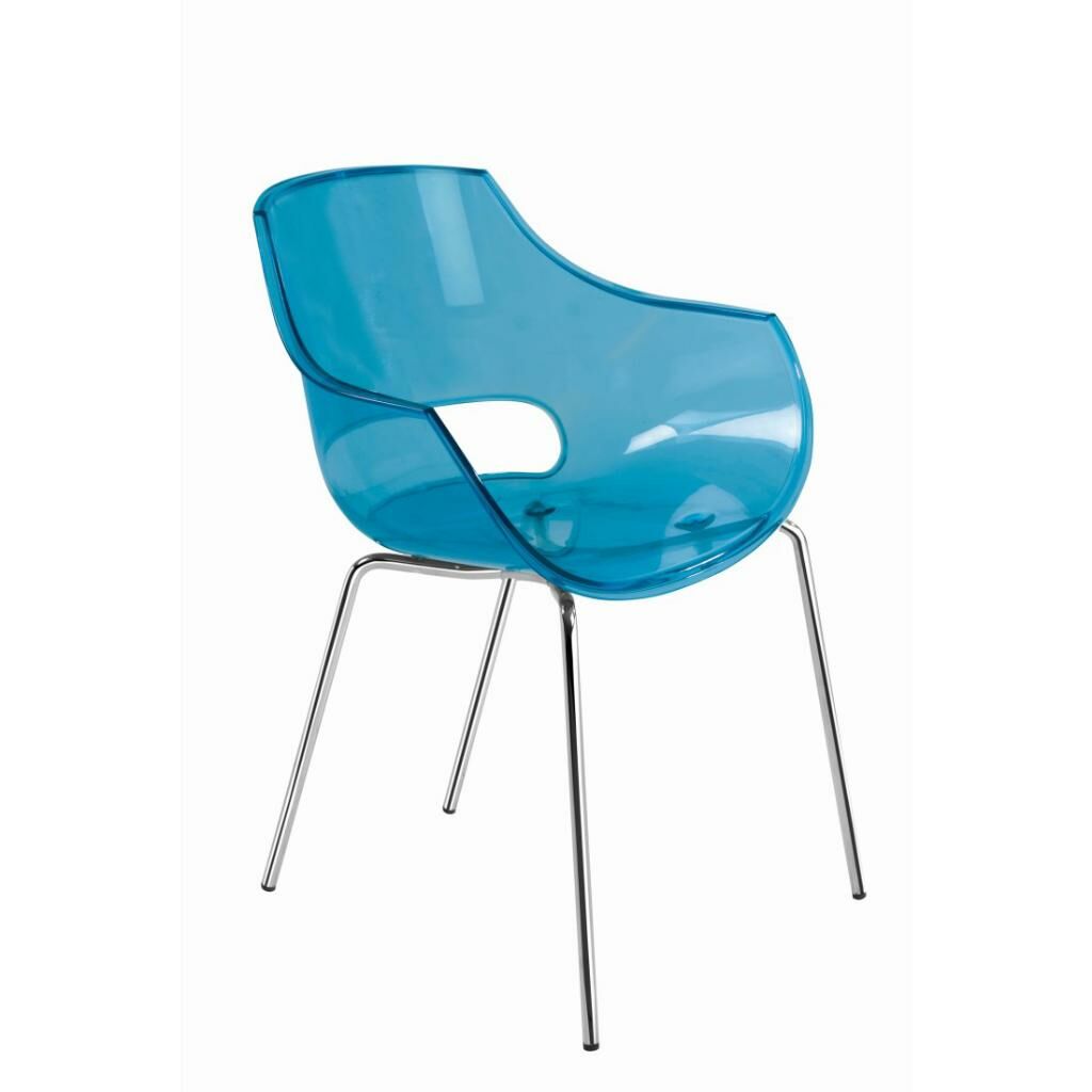Opal-ML Mavi Transparan - Krom Kaplama Mutfak Sandalyesi PPT1346