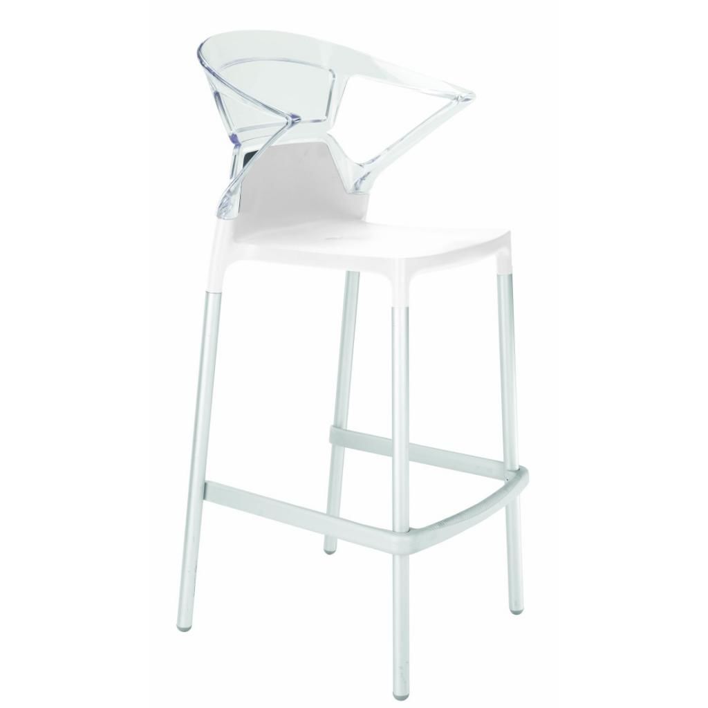 Ego-K Bar Şeffaf Transparan - Beyaz Alüminyum Ayaklı Kollu Bar Sandalyesi PPT1467