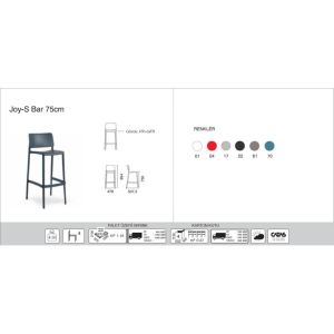 Joy-S Bar 75 cm Açık Gri Bar Sandalyesi PPT1552