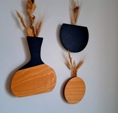 Katre Dizayn 3lü Retro Tasarım Dekoratif Ahşap Duvar Çiçekliği