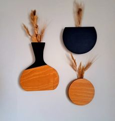Katre Dizayn 3lü Retro Tasarım Dekoratif Ahşap Duvar Çiçekliği