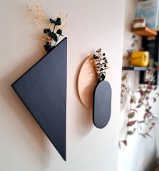 Katre Dizayn Geometri tasarım 2 li Dekoratif Ahşap Duvar Çiçekliği