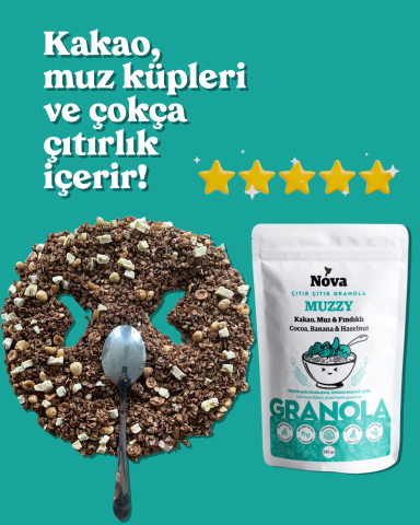 ''Muzzy'' Kakao, Muz ve Fındıklı Granola - 340 Gr.