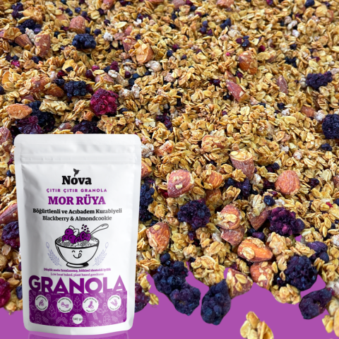 ''Mor Rüya'' Böğürtlenli ve Acıbadem Kurabiyeli Granola - 340 Gr.