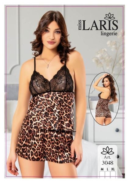 MİSS LARİS 3048 SATEN ŞORT TAKIM LEOPAR