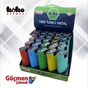 Koko 1800 Turbo Metal Kılıflı Çakmak renkli