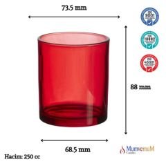Kırmızı Transparan Cam Bardak Mumluk - Doluma Uygun 405