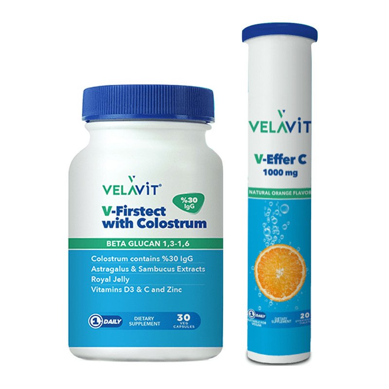 Velavit V-Firstect with Colostrum Beta Glucan 30 Kapsül | V-Effer C 1000mg Hediyeli