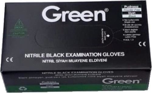Green Muayene Eldiveni Nitril Pudrasız Siyah Büyük Boy (L) | 100 Adet
