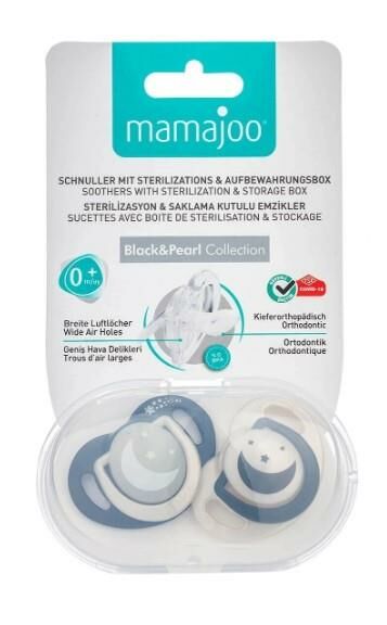 Mamajoo Yalancı Emzik 0 Ay+ Black&Pearl Ortodontik Gece - Gündüz | 2 Adet