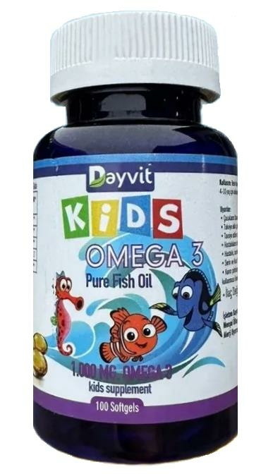 Dayvit Kids Omega-3 Pure Fish Oil 1000mg 100 Softjel | Çocuklar için Balık Yağı