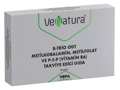 Venatura B-Trio ODT Metilkobalamin, Metilfolat ve P5P 30 Tablet | Takviye Edici Gıda