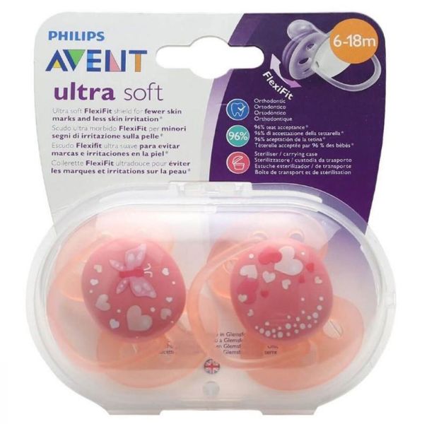 Philips Avent Yalancı Emzik Ultra Soft Desenli Kız SCF22302 | 6-18 Ay, 2 Adet