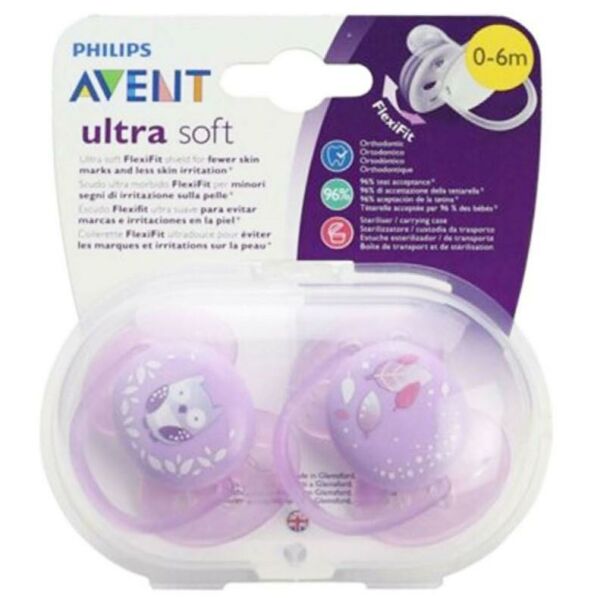 Philips Avent Yalancı Emzik Ultra Soft Desenli Kız | 0-6 Ay, 2 Adet