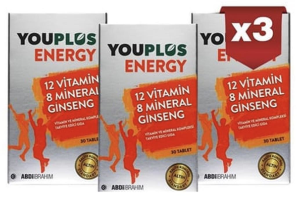 Youplus Energy 12 Vitamin 8 Mineralli Multi-Vitamin 30 Tablet | 3 Adet