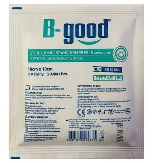 B-Good Steril Emici Spanç Kompres 10cm x 10cm Nonwoven 2 Adet